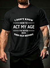 Casual Breathable Letter Print T-Shirt, Men’s Loose Fit Crew Neck Fashion Short