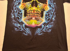 Liquid Blue Multi-Color Skull Graphic On Black T-Shirt Medium Brand New