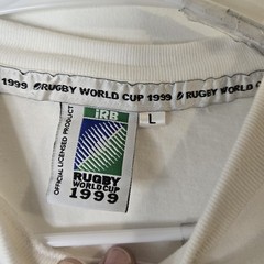 Rare Hard Rock Bahrain T-Shirt on Rugby World Cup 99 Short L White Made in UAE