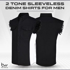 MEN’S SLEEVELESS DENIM SHIRTS – 2-TONE – WITH VERTICAL REFLECTIVE SAFETY LINING