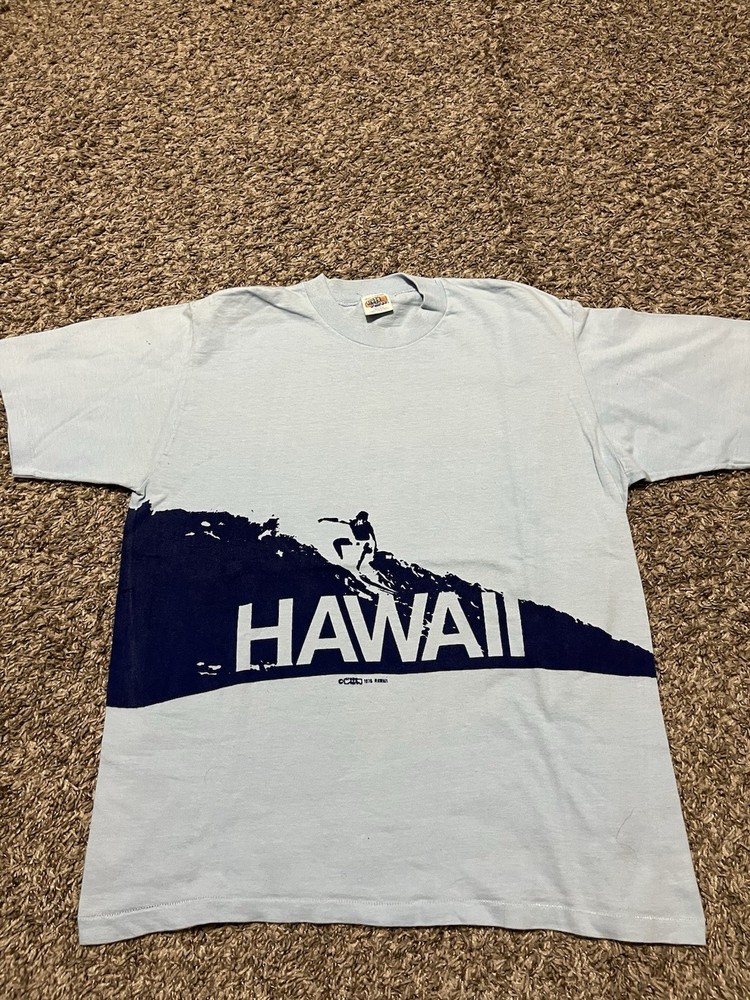 Vintage 1978 Single Stitch Hawaii Surfing Blue T Shirt Front And Back Print Sz L