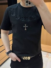 New Fashion Men Trend Cross Drills Rhinestone Diamond Streetwear Luxury T-Shirt