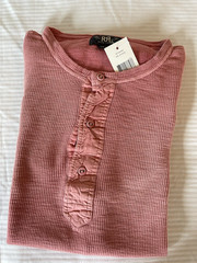 Ralph Lauren RRL Mens Knit Cotton Henley Shirt, Coral Toned, M