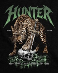 Heavy Cotton Graphic Tee Gothic Aesthetic Sword Leopard Print Men’s Casual Wear