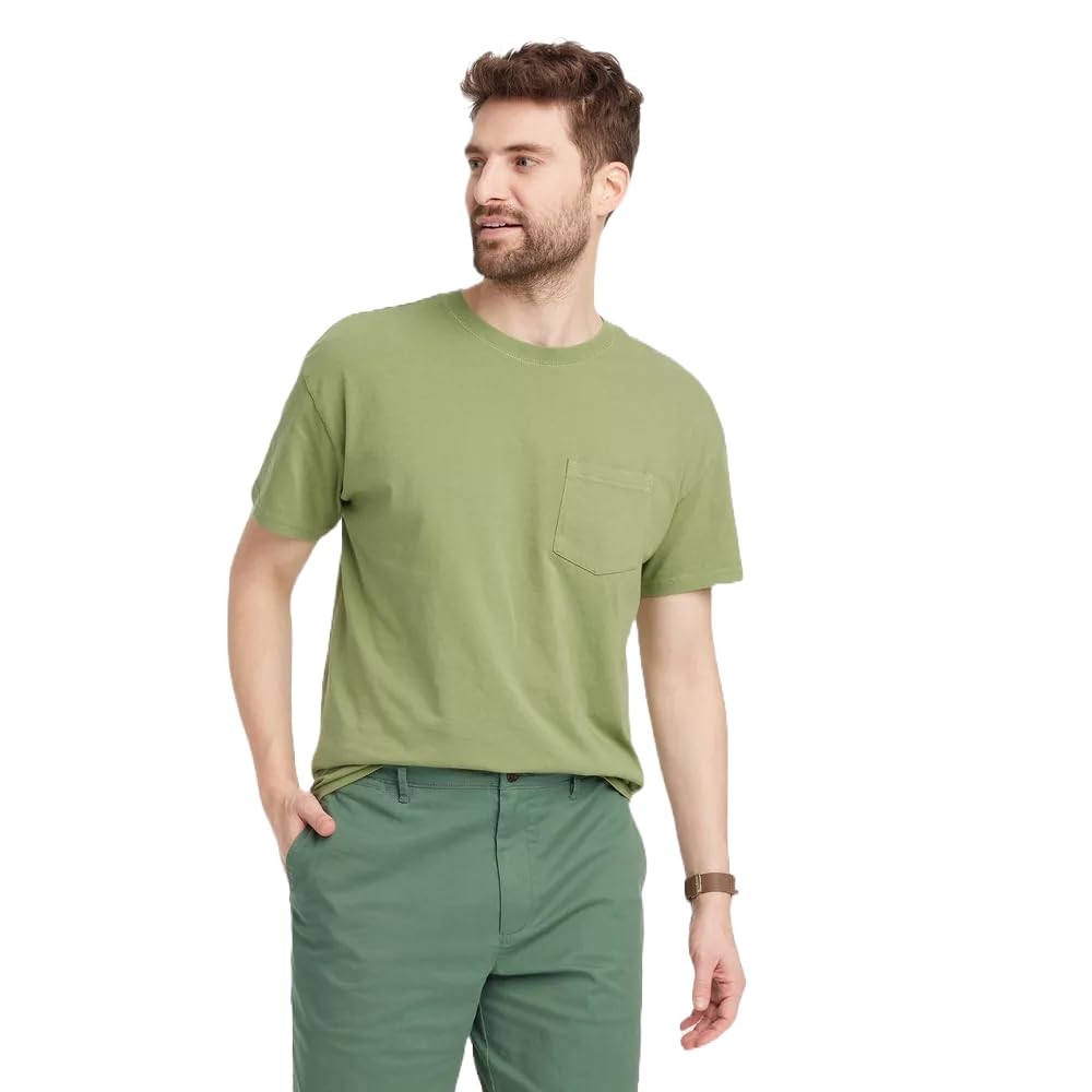 Goodfellow & Co Men’s Heavyweight Short Sleeve T-Shirt – (Large, Dark Tan)