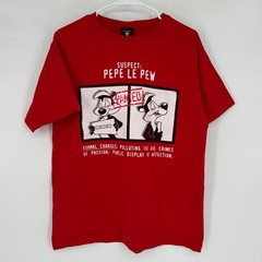 Vintage 90s Warner Bros Pepe Le Pew Wanted Single Stitch Shirt Red Large USA