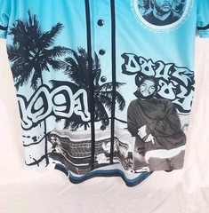 Boyz N The Hood Jersey Shirt Mens Small Button Front Blue Black Short Sleeve