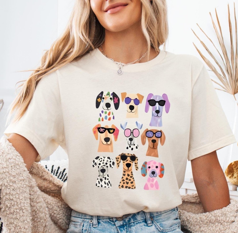 Cute Dog Shirt Colorful Puppy Graphic Tee Dog Lover T Shirt Pet Lover Gift Funny