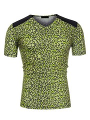 Men’s V Neck Animal Print Short Sleeves T-Shirt Tops Green Black S