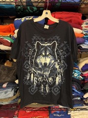 Wolf Dreamcatcher Shirt Mens Large Black Fruit Of The Loom Graphic Tee Top