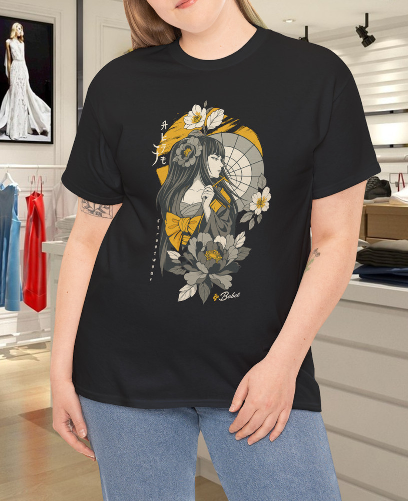 Black Yellow White Flower Cotton Art T-Shirt