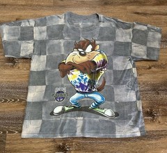 Vintage 90s Tazmanian Devil Looney Tunes Flashback Checkered Tshirt Size XL