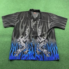 Vintage Flames Shirt Mens XL Black 90S Y2K Fire Button Up Trailer Park Boys