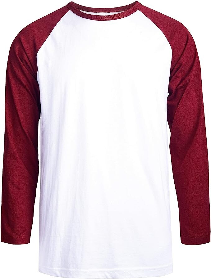TOP PRO Men’s Full Length Sleeve Raglan Cotton Baseball T Shirt (2XL / BUR/WHT)