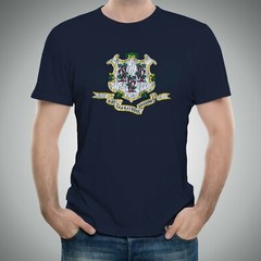Connecticut State Flag – Hometown Pride Souvenir Basic Cotton T-Shirt – Navy