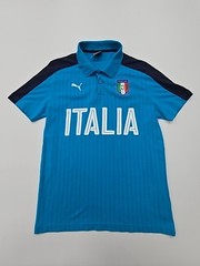 Puma Boys Blue Striped Polo Logo Shirt Size M Regular Condition Varies
