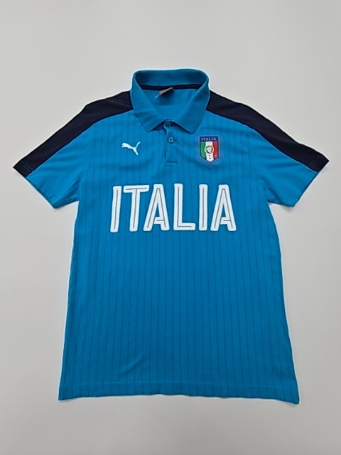 Puma Boys Polo Shirt Blue Striped Logo Size M Regular Condition Varies