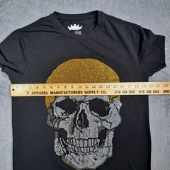 Heads Or Tails T-Shirt Size M Black Rhinestone Studded Skull Goth Grunge Bling