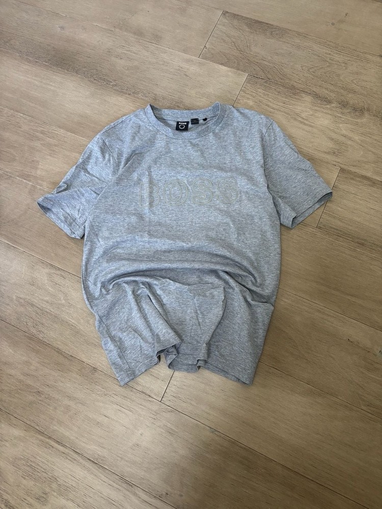 BOSS Mens Gray Marl Outline Logo Crew Neck T-Shirt