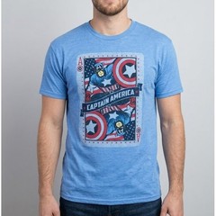 Marvel Comics Captain America Ace of Avengers Graphic T-Shirt Blue Mens Size XL