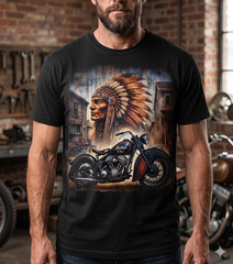Vintage Indian Motorcycle T-Shirt Native American Chief Dark Blue Biker Tee