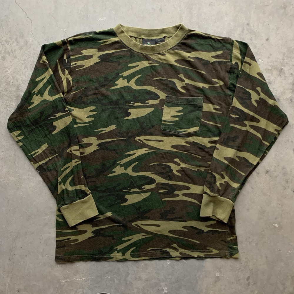 Vintage Redhead Woodland Military Camouflage Long-Sleeve T-Shirt L Green Brown