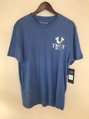 New True Religion Jeans T-Shirt Blue Foil Mens Short Sleeve Size Medium NWT $59