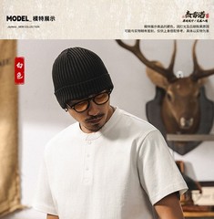 American retro T-shirt men new short-sleeved men summer Henry collar