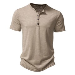 Henley Collar Summer Men Casual Solid Color Short Sleeve T Shirt for Men