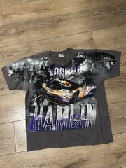 Nascar AOP Denny Hamlin Vintage Y2K Fed Ex Racing Streetwear Rare Tee Size XL