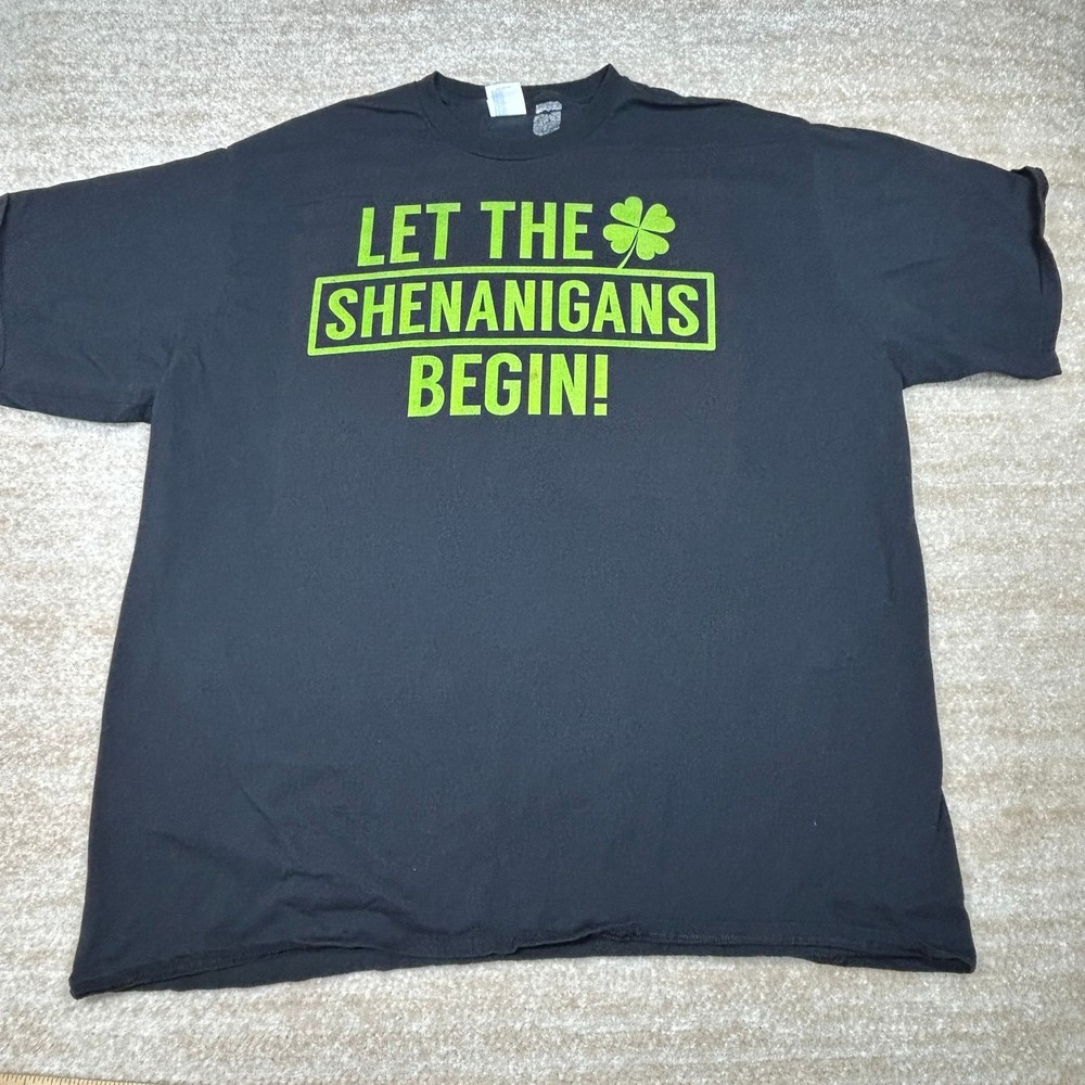 Let The Shenanigans T-Shirt Mens XL Black Green Graphic Short Sleeve Patty Day