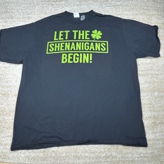 Let The Shenanigans T-Shirt Mens XL Black Green Graphic Short Sleeve Patty Day