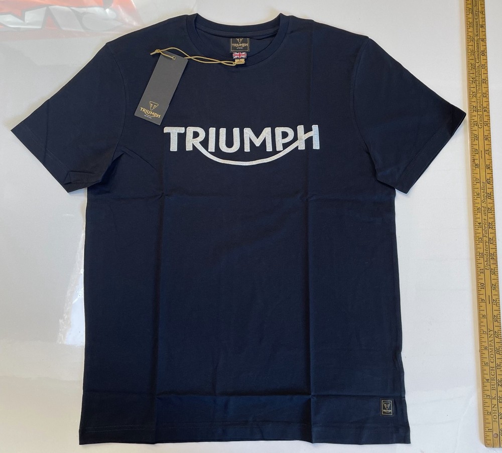 Triumph T-Shirt Mens Large Bamburgh Jet Black Spellout Logo Short Sleeve Casual
