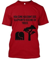 Funny elephant hiding tree T-Shirt Made in the USA Size S to 5XL