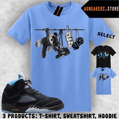 Tee Shirt Matching AJ 5 Black UNC Blue 2026 To Match Sneaker Clothesline T-Shirt
