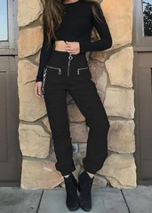 Women Gothic Pants Dark Gothic Trousers Baggy High Waist Hip-Hop Harajuku Wid…