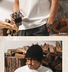 American retro T-shirt men new short-sleeved men summer Henry collar
