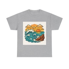Ocean Waves Crashing On Rocky Shore At Sunset Shirt, Nature Art Tee, Outdoor …