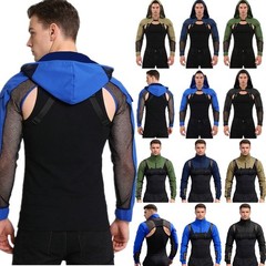 US Mens Crop Tops Mesh Jackets Outwear Work Shirts With Buckle Shoulder Armor