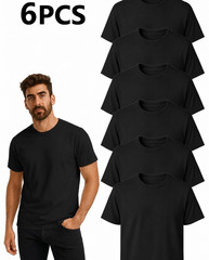 Men’s 6 Pack Black Crew Neck T-Shirts Regular Fit 220 GSM Casual Tees small-XL