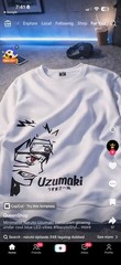 Naruto Uzumaki Clan Sasuke White Graphic T-Shirt Size L Anime Manga NEW