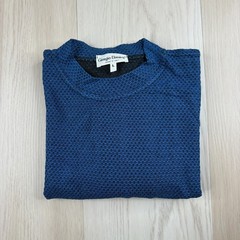 Giorgio Danieli Men’s Blue Striped Mock Neck Textured Weave T Shirt Large