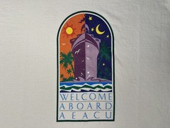 Vintage 1990s 90s Welcome Aboard Cruise Ship Art Deco Vacation Sunset T-Shirt XL