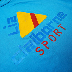 Vintage Liz Claiborne Sport T Shirt Large Blue Single Stitch Screen Stars 90s L