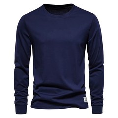 Solid Color Cotton T Shirt Men Casual O-neck Long Sleeved Mens Tshirts