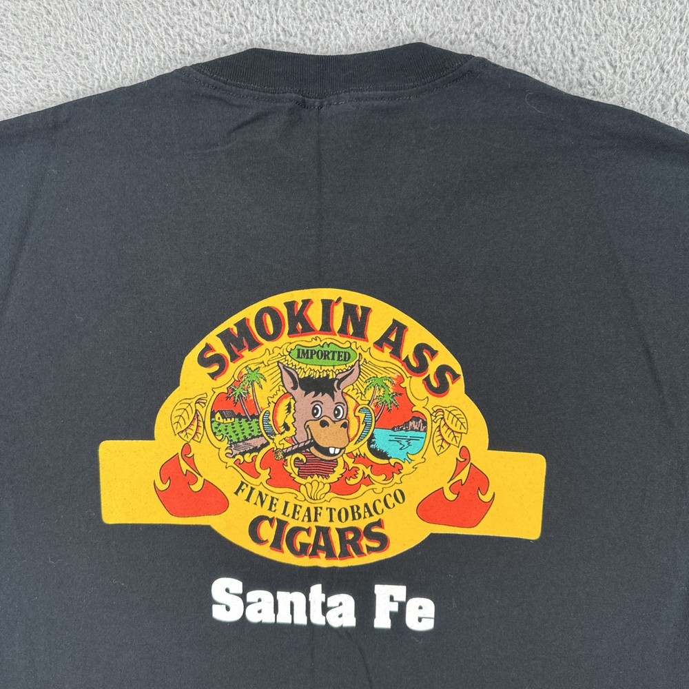 Vtg Gildan Large Black Smokin Ass Cigars Hawaii Santa Fe NM Fine Leaf Tobacco