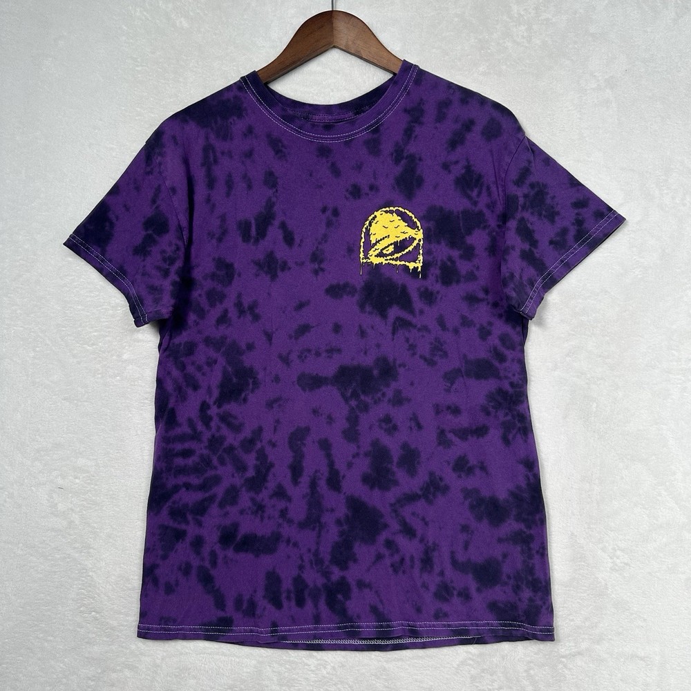 Taco Bell Purple Tie Dye Trippy Psychedelic Employee Cheesy Taco T-Shirt Mens S