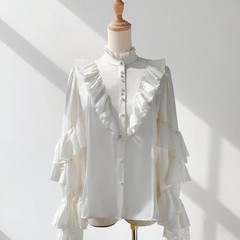Men’s White Gothic-style shirt long-sleeved Top unisex blouse