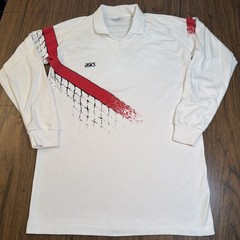 Vintage ASICS Shirt Mens L 90s V Neck Volleyball Tennis Net Long Sleeve Collar