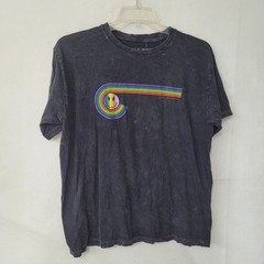 Phluid Project Graphic T Shirt Smiley Face Rainbow Unisex L Black Mineral Wash